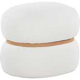 Cinch Pouf Ottoman in Cream Fabric & Natural Wood